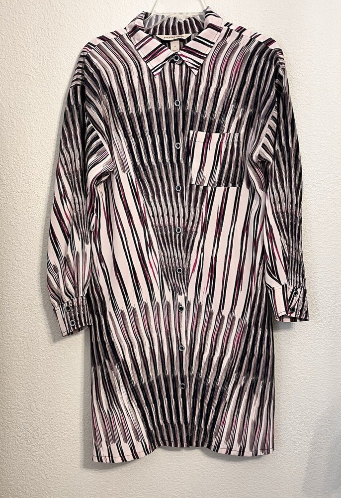Presley Skye 100% Silk Dress Women S Long Sleeves Belted Pocket Stripes NO BELT