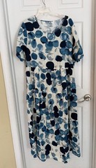 Watercolor Circle Blue & White Scoop Neck Short Sleeve Maxi Dress 2XL Casual