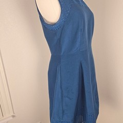 J.Crew Blue Sleeveless Fit & Flare Dress Cotton Silk Perforated Hem Size 4 READ