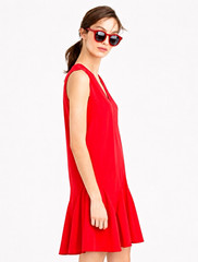 J.CREW Women’s 10 Red Solid V-Neck Sleeveless Pleated Lined Zip Mini Dress