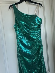 Faviana Green Solid Sequin One-Shoulder Strappy Sleeveless Long Maxi 10