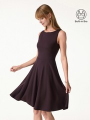 Stretchy Boatneck Fit-and-Flare Mini Bra Dress with Pockets