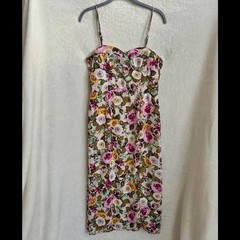 Bohme Floral Rose Midi Dress Large Smocked Sweetheart Cottagecore Romantic