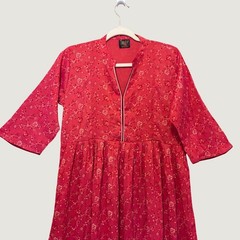 Red Maternity Nursing Feeding Gown Postpartum Kurti Concealed Zippered Bodice