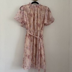 Shein Midi Dress Floral Watercolour Flutter Sleeve Tie Waist Floral Medium Size