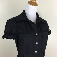 BEBE Black Short Cuffed Sleeve Button Lace Up Pockets Dress Womens sz 4-6