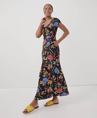 Pact Fit And Flare Crossback Maxi Dress S Nightfall Blooms Organic Boho Floral