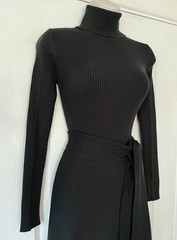 MASSIMO DUTTI Bottle Green Dress – Size S UK8 US4 Belted Knit Midi ASO PoW Royal