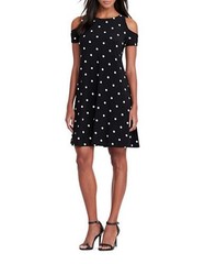 LAUREN Ralph Lauren Shoulder Cutout Polka Dot Jewel Neck Above Knee Dress, 0