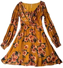 Free People Dress Womens size O Orange Morning Light Flowers Print L-Sleeve Mini