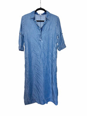 Chico&rsquo;s Blue Chambray Lyocell Collared Shirt Dress Roll Tab 3/4 Sleeve 2P