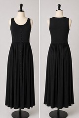 Frye Black Sleeveless Midi Dress Size XS Button Front Pockets Minimalist Capsule