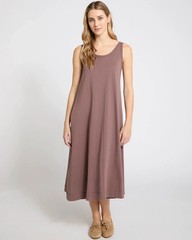 Carolyn Donnelly Brown Mauve Singlet Cotton Jersey Dress Midi Large UK 16-18