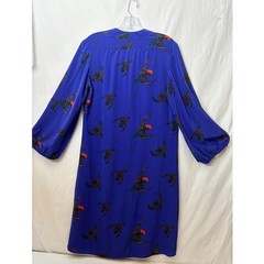 Tucker Brand Made in USA 100% Silk Bird Print V-Neck Midi Dress Tie waist M/L
