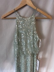 B.DARLIN Green Sequin Halter Maxi Dress Long Lined Zip Mesh Nylon Spandex 1/2