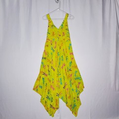 Lotus Traders Vtg Midi Dress S/M Asymmetric Dragonfly Fairy Boho Rainbow Hippie
