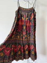 Farm Rio Flowy Bird Floral Print Mini Dress Adjustable Spaghetti Straps Boho M