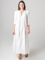 HONORINE Multi White Tiered Long Flowy Giselle Dress Beach Summer XS Small $390