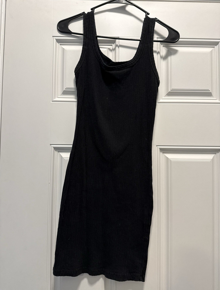 SHEIN Black Solid Ribbed Knit Scoop Neck Strappy Stretch Bodycon Dress Size M
