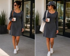 Athleta Gray Long Sleeve Knit Dress Small Athleisure Casual Everyday Minimalist