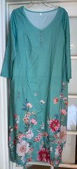 NEW in PKG -PRINTED DESIGN FULL LENGTH 3/4 LENGTH SLEEVE AQUA BLUE DRESS – LARGE
