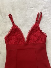 Red Lace V-Neck Strappy Sleeveless Stretch Bodycon Mini Dress Women’s Sz M
