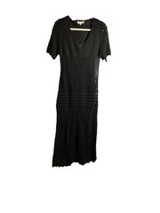 Solitaire Black Crochet Maxi Dress Lined V-Neck Short Sleeve Acrylic Polyester L