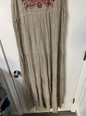 Solitaire Medium Brown Embroidered tiered Maxi Sun Dress Hippy boho Gauzy ￼