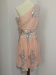 NWT Eliza J Light Pink Chiffon Silver Foil Detail One Shoulder Dress 8 NEW!