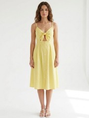 Yellow Button-Down Midi Dress Women’s Size M Spaghetti Strap Summer Casual Chic