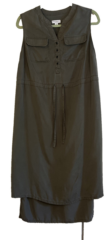 Liz Lang Maternity Summer Dress Women&rsquo;s S Olive Green Tank Drawstring High Low