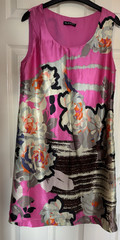 100% SILK PINK FLORAL COLOURFUL LINED SHIFT DRESS BY PLANET SIZE 10 VGC