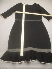 Taylor Size L Womens BLK 3/4 Ruffle Sleeve Round Neck Knit Midi Sheath Dress 800