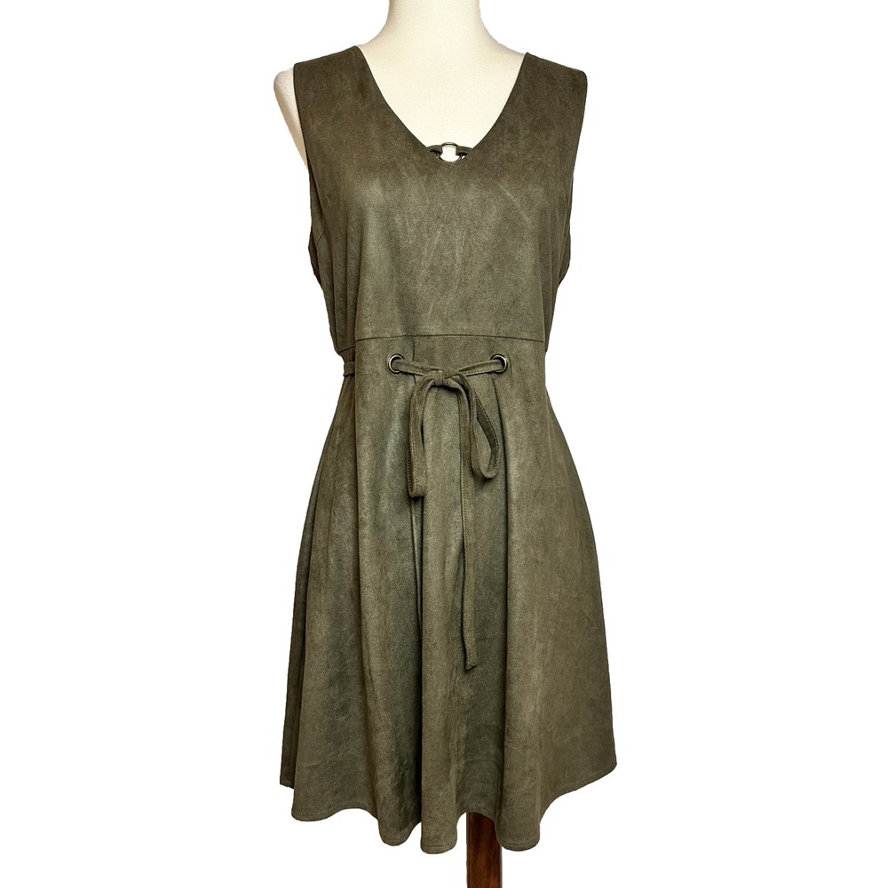 Andree By Unit Women&rsquo;s Size M Boho Dress Microsuede Olive Green Sleeveless