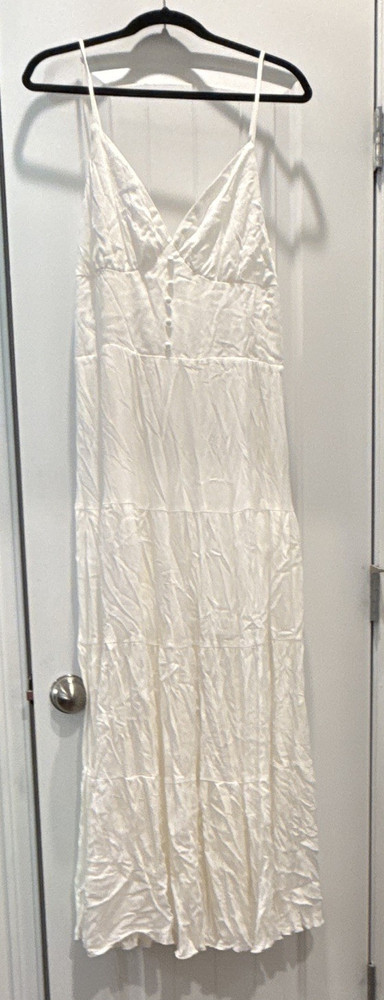 SHEIN White Solid Maxi Sundress XL Polyester V-Neck Strappy Adjustable Zip