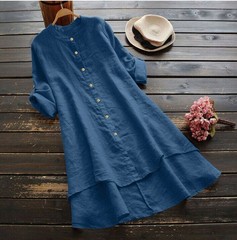Plus Size Women Cotton Linen Baggy T-Shirt Dress Ladies Casual Tunic Tops Blouse