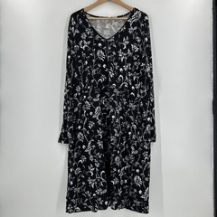 J. Jill Midi Dress Womens Size L Tall Black Floral Stretch Pockets 3/4 Sleeve