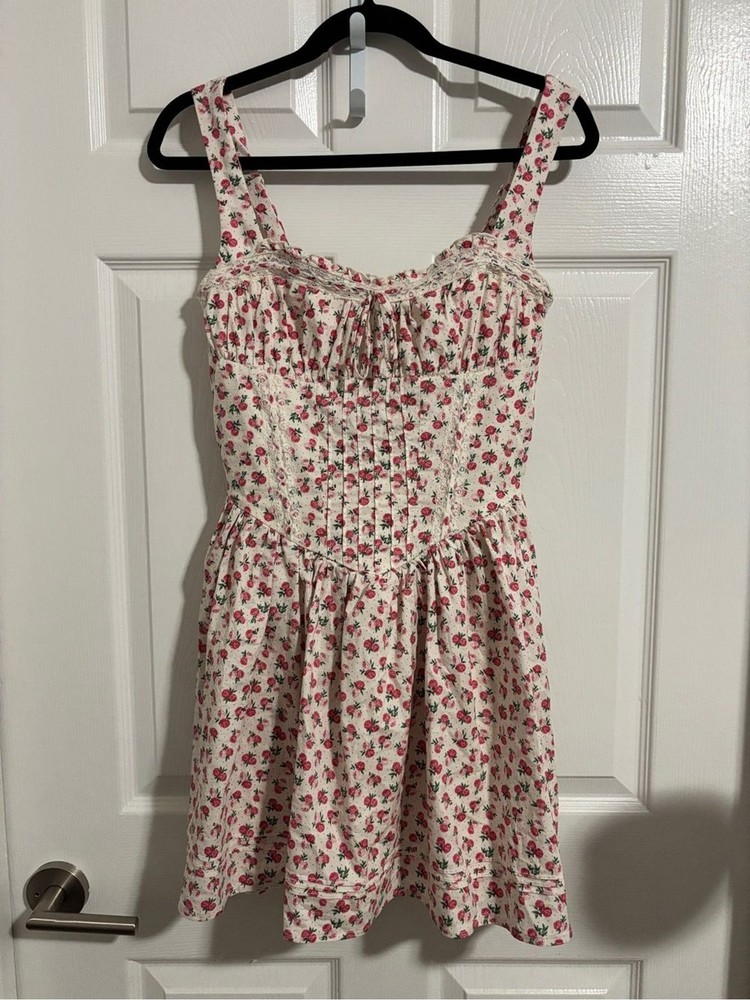 Thirty Thirty Rose Floral Smocked Sundress L Tie Front Cottagecore