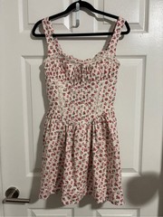 Thirty Thirty Rose Floral Smocked Sundress L Tie Front Cottagecore