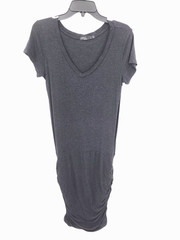 Prana Dress Womens Small Black Knit Short Sleeve Ruched Stretch Flattering Comfy