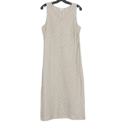 J Jill Linen Midi Dress Striped Brown Blue M Quiet Luxury Minimalist Lagenlook