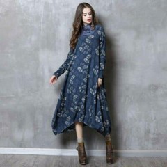 Ethnic Retro Womens Printed Cotton Linen Long Maxi Dresses Loose QiPao dd26