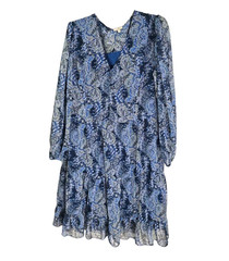 Joie Womens Blue Paisley Long Sleeve Ruffle Hem Dress XXL 100% Polyester