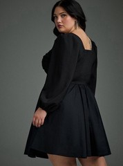 Torrid Nightfall Puff Sleeve Basque Waist Dress Deep Black Size 12 NWT