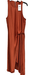 Reiss women&rsquo;s Micah Satin Drape Tuck Midi Dress – size 10 US / 14 UK – Rust