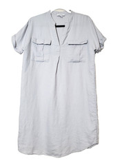 PURE NAVY 100% Linen Womens Small Shirt Dress Pockets Button Down Gray Shift