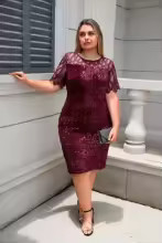 Party Dress Plus Size Ladies Midi Sequin Mesh Long Sleeve Lace Elegant Bodycon L