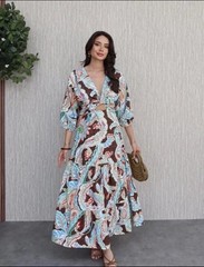 ZARA MULTICOLOUR FLORAL PRINT CUT-OUT FLOUNCED PUFF SLEEVES POPLIN DRESS #T72