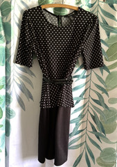 Forever 21 Black Polka Dot Business Poly/Spandex Dress with Belt Size Medium M