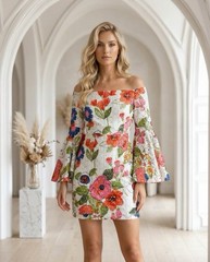Trina Turk Floral Lace Off The Shoulder Dress Size 6 Bell Sleeve Summer Chic